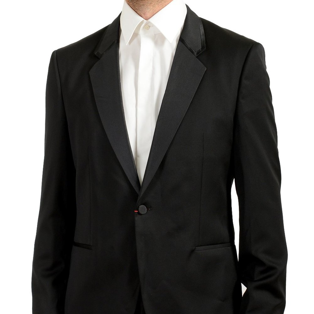 Hugo Boss Men's "Arti/Hesten201E1" Extra Slim Black Tuxedo Wool One Button Suit - Picture 4 of 14